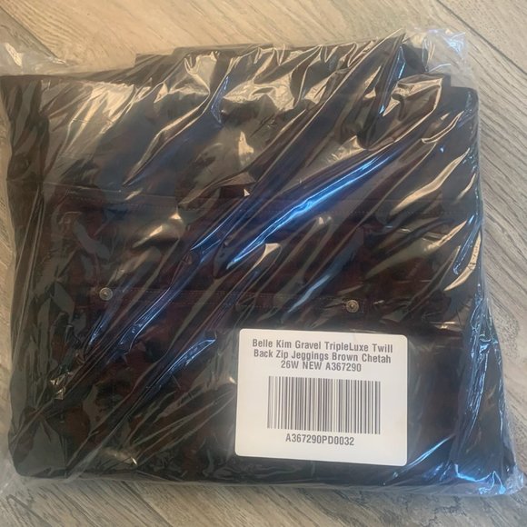 NWT BELLE BY KIM GRAVEL TRIPLELUXE TWILL BACK ZIP JEGGINGS BROWN CHETAH 26W - Picture 7 of 9